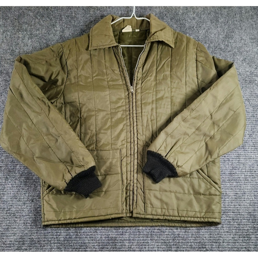 Vintage Sears Roebuck Quilted Work Jacket Mens Medium Olive Green Full Zip Liner
